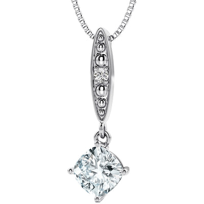Aquamarine and Lab Grown Diamond Lily Drop Pendant Necklace in 925 Sterling Silver, 0.75 Carat total Cushion Cut