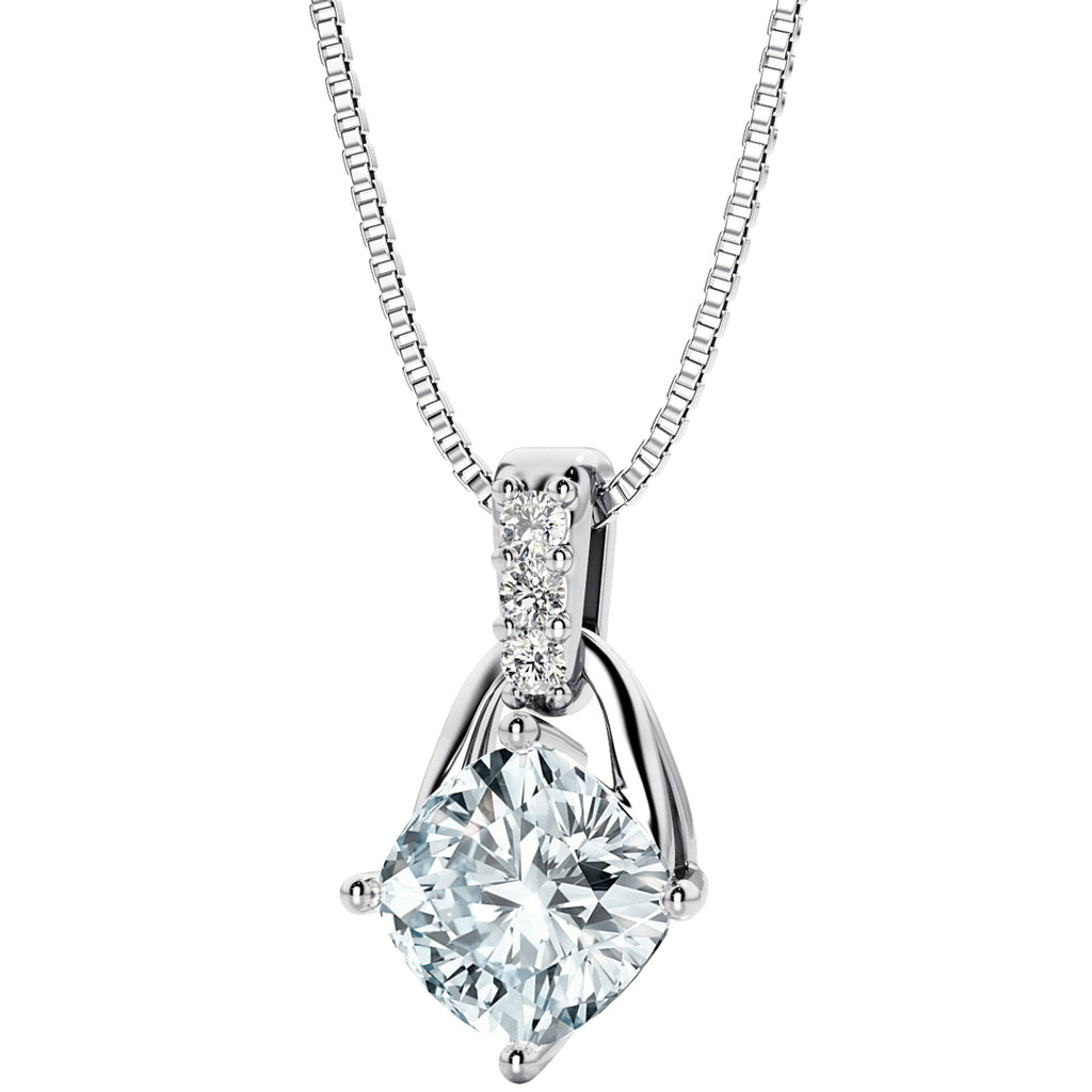 Aquamarine and Lab Grown Diamond Wishbone Pendant Necklace in Sterling  Silver