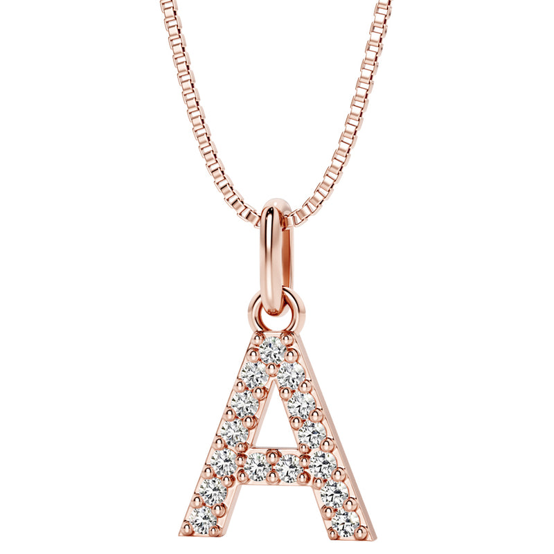 Peora letter A lab grown diamonds alphabel initial charm pendant necklace sterling silver