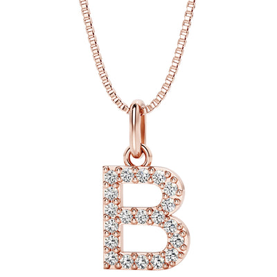 Peora letter B lab grown diamonds alphabel initial charm pendant necklace sterling silver