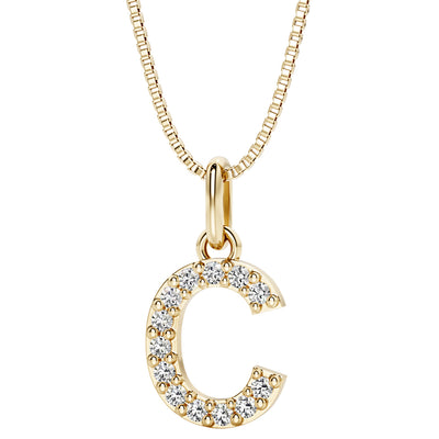 Peora letter C lab grown diamonds alphabel initial charm pendant necklace sterling silver