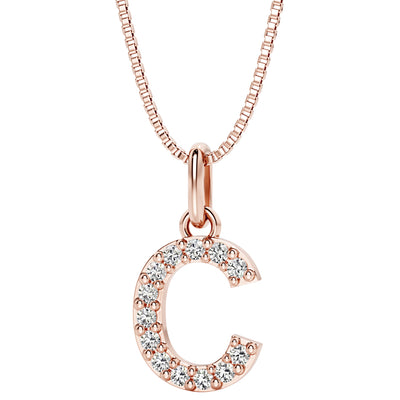 Peora letter C lab grown diamonds alphabel initial charm pendant necklace sterling silver
