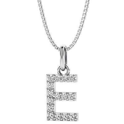 letter e lab grown diamonds alphabel initial charm pendant necklace sterling silver