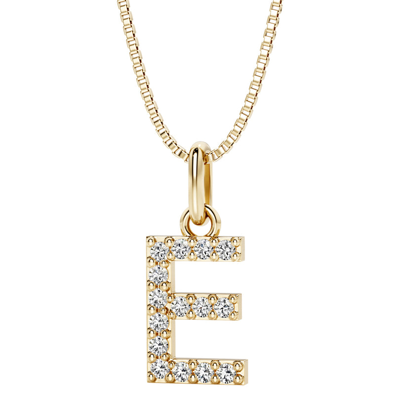 Peora letter E lab grown diamonds alphabel initial charm pendant necklace sterling silver