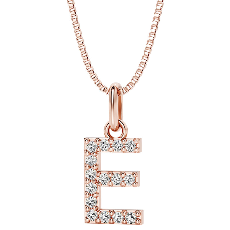Peora letter E lab grown diamonds alphabel initial charm pendant necklace sterling silver
