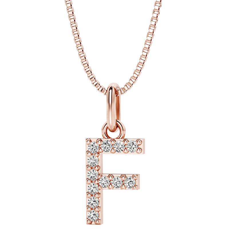 Peora letter F lab grown diamonds alphabel initial charm pendant necklace sterling silver