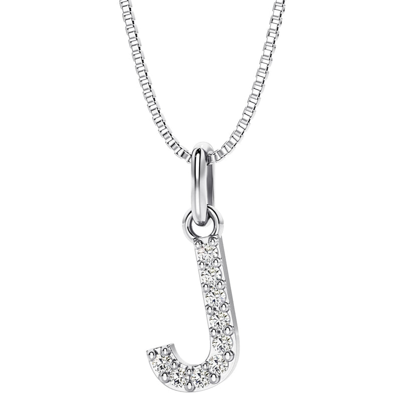 Peora letter J lab grown diamonds alphabel initial charm pendant necklace sterling silver