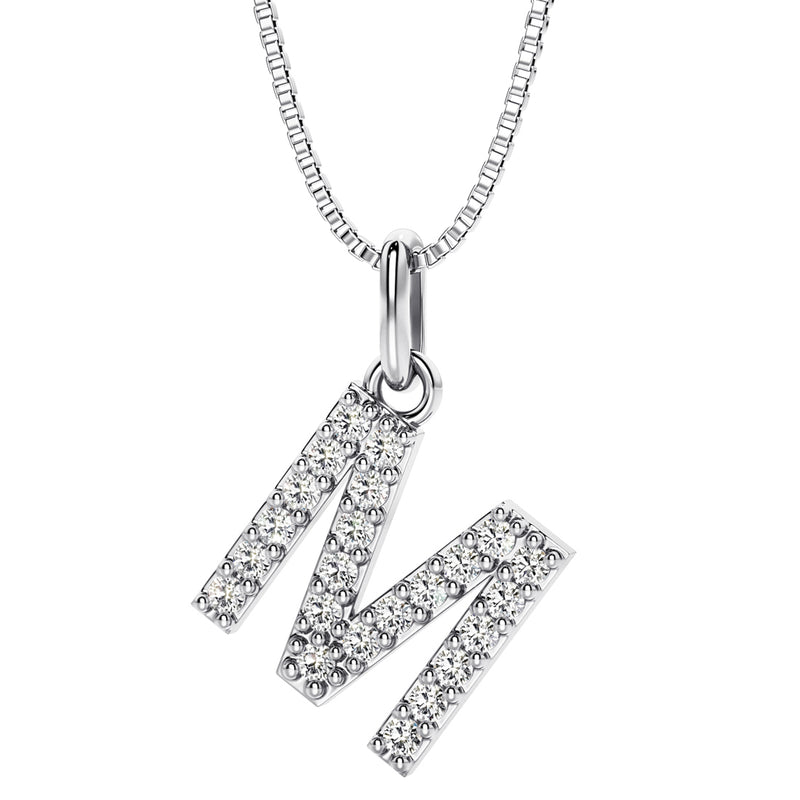 Peora letter M lab grown diamonds alphabel initial charm pendant necklace sterling silver