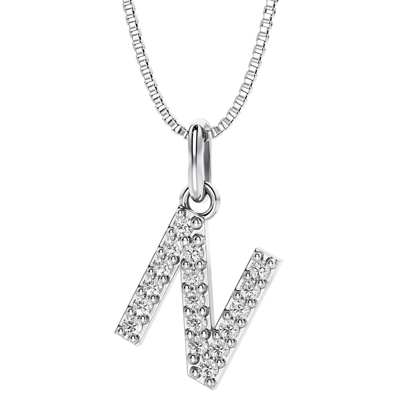 Peora letter N lab grown diamonds alphabel initial charm pendant necklace sterling silver