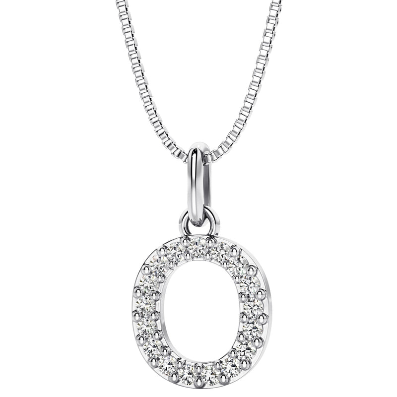 Peora letter O lab grown diamonds alphabel initial charm pendant necklace sterling silver