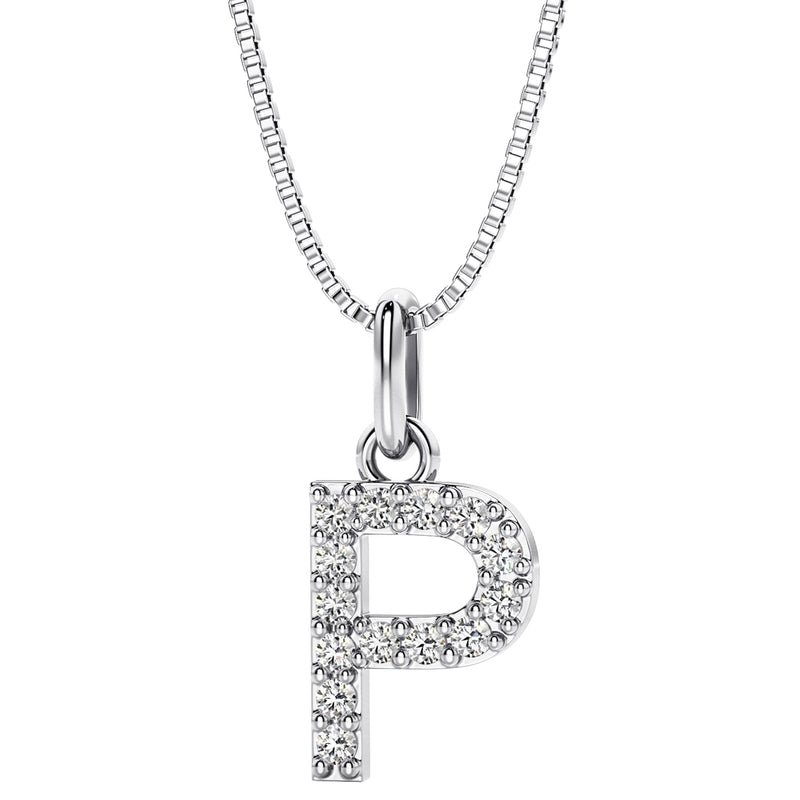 Peora letter P lab grown diamonds alphabel initial charm pendant necklace sterling silver