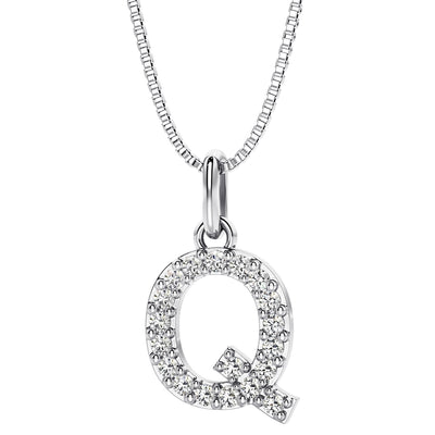 Peora letter Q lab grown diamonds alphabel initial charm pendant necklace sterling silver