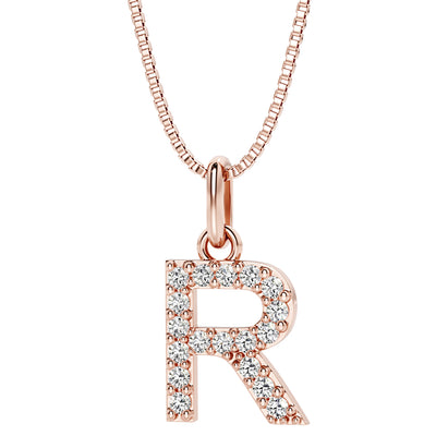 Peora letter R lab grown diamonds alphabel initial charm pendant necklace sterling silver