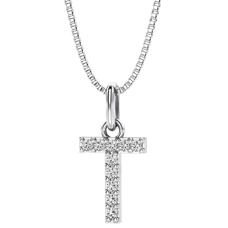 Peora letter T lab grown diamonds alphabel initial charm pendant necklace sterling silver