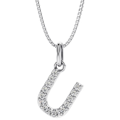 Peora letter U lab grown diamonds alphabel initial charm pendant necklace sterling silver