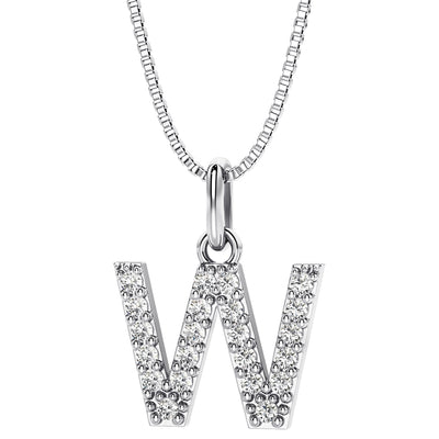 Peora letter W lab grown diamonds alphabel initial charm pendant necklace sterling silver
