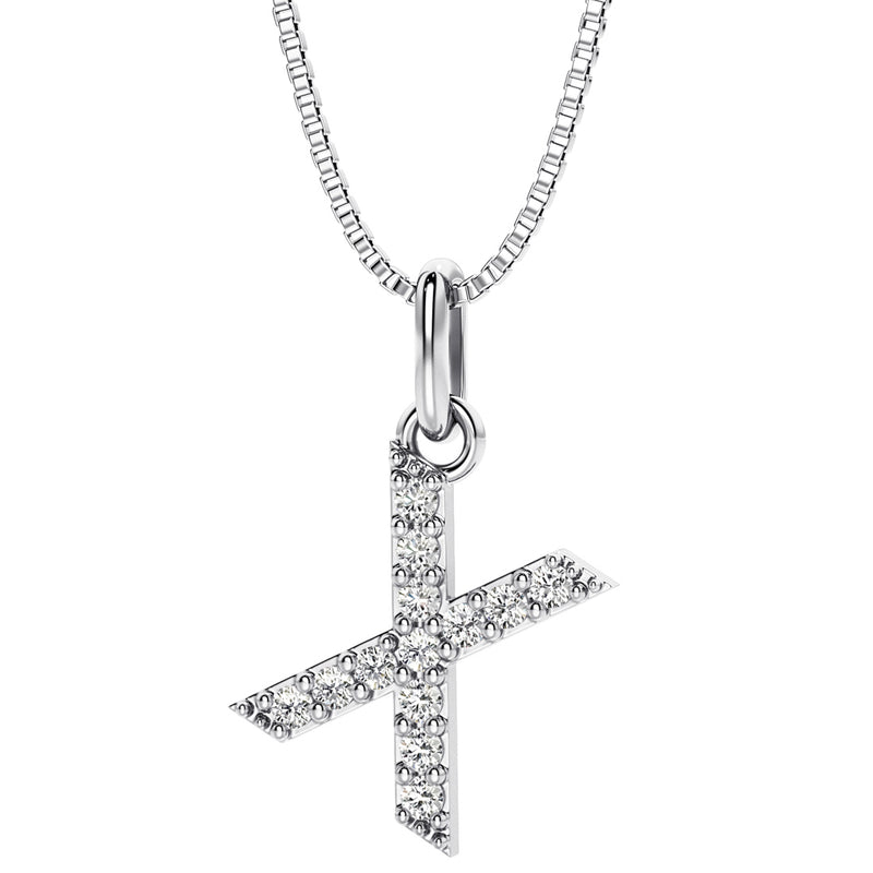 Peora letter X lab grown diamonds alphabel initial charm pendant necklace sterling silver
