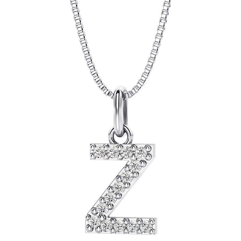 letter Z lab grown diamonds alphabel initial charm pendant necklace sterling silver