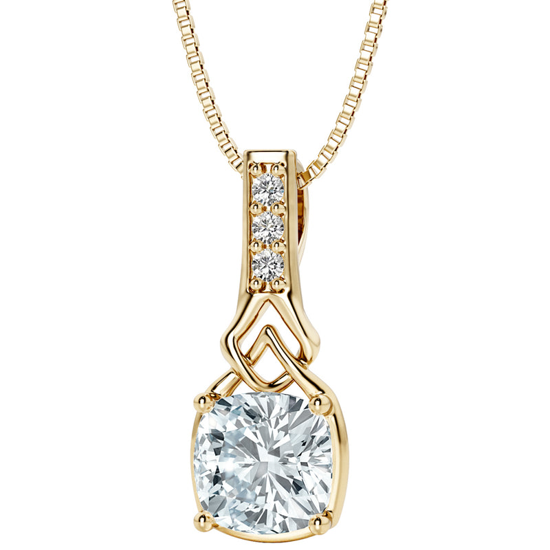 Aquamarine and Lab Grown Diamond Cathedral Drop Pendant Necklace in 14K Yellow Gold Plated Sterling Silver, 0.75 Carat total Cushion Cut