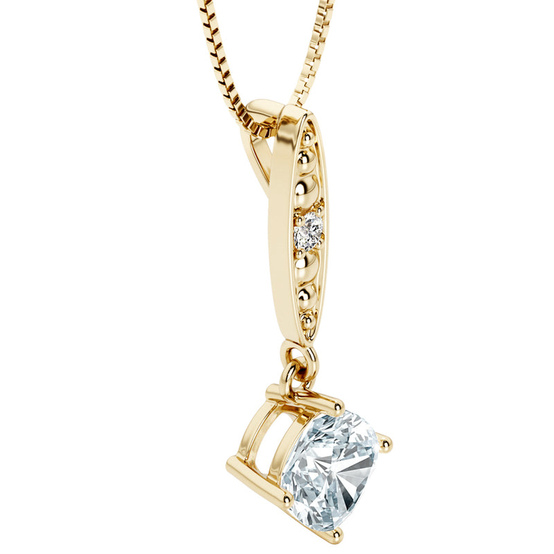 Aquamarine and Lab Grown Diamond Lily Drop Pendant Necklace in 14K Yellow Gold Plated Sterling Silver, 0.75 Carat total Cushion Cut