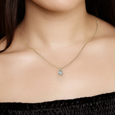 Aquamarine and Lab Grown Diamond Wishbone Pendant Necklace in 14K Yellow Gold Plated Sterling Silver, 0.75 Carat total Cushion Cut