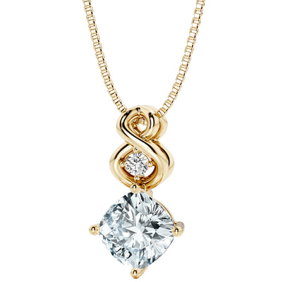 Aquamarine and Lab Grown Diamond Infinity Pendant Necklace in 14K Yellow Gold Sterling Silver, 0.75 Carat total Cushion Cut