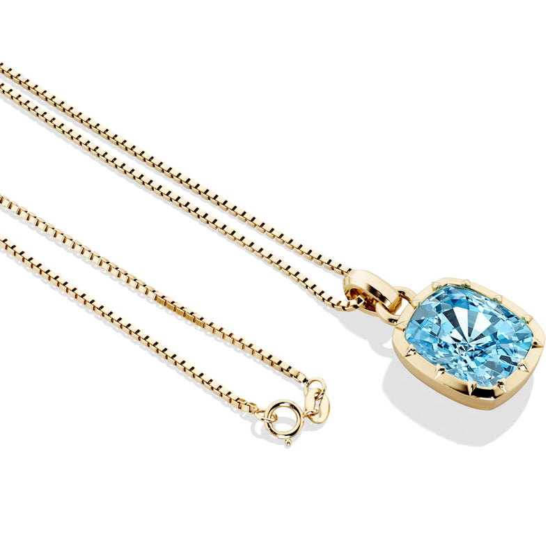 Swiss Blue Topaz Bezel Set Pendant Necklace 14K Yellow Gold Plated Sterling Silver 4.50 Carats Cushion Cut