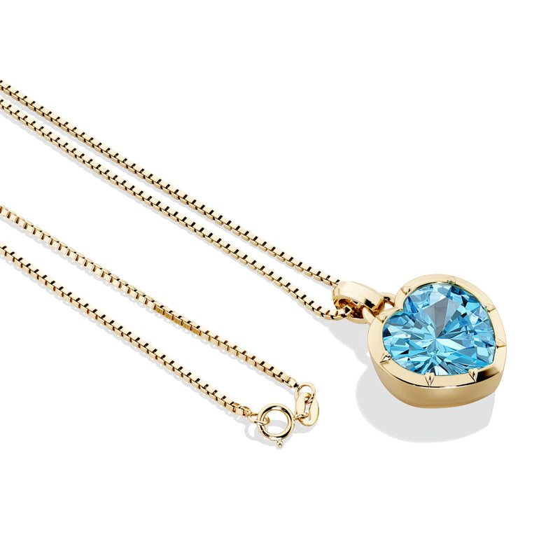 Swiss Blue Topaz Bezel Set Pendant Necklace 14K Yellow Gold Plated Sterling Silver 5.50 Carats Heart Shape