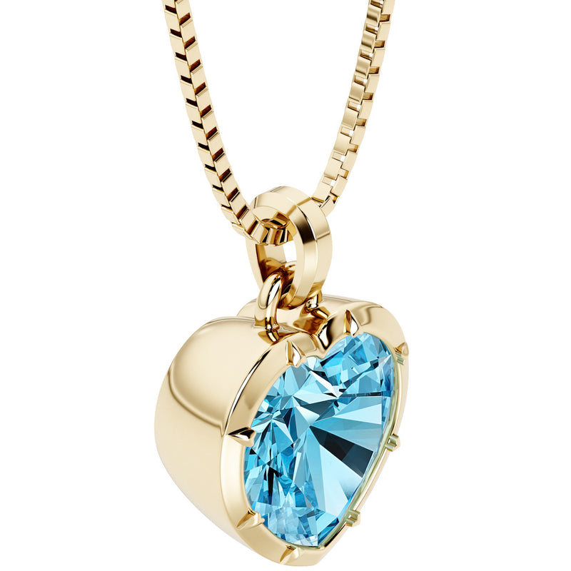 Swiss Blue Topaz Bezel Set Pendant Necklace 14K Yellow Gold Plated Sterling Silver 5.50 Carats Heart Shape