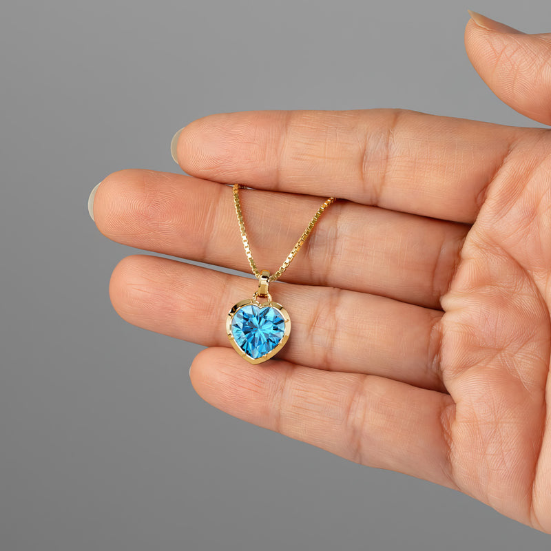 Swiss Blue Topaz Bezel Set Pendant Necklace 14K Yellow Gold Plated Sterling Silver 5.50 Carats Heart Shape