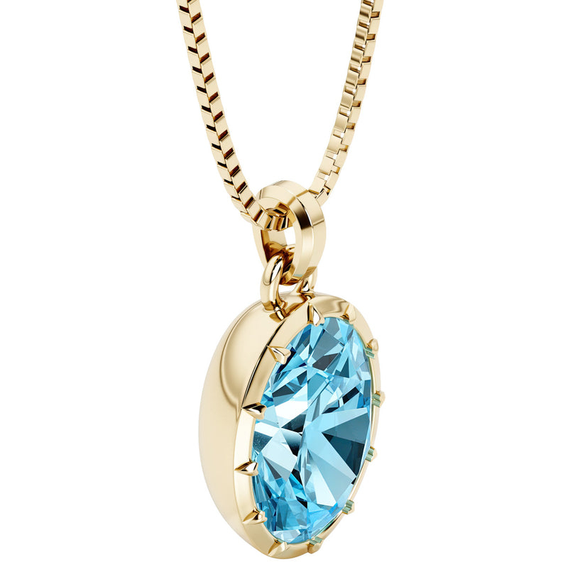 Swiss Blue Topaz Bezel Set Pendant Necklace 14K Yellow Gold Plated Sterling Silver 6.50 Carats Oval Shape