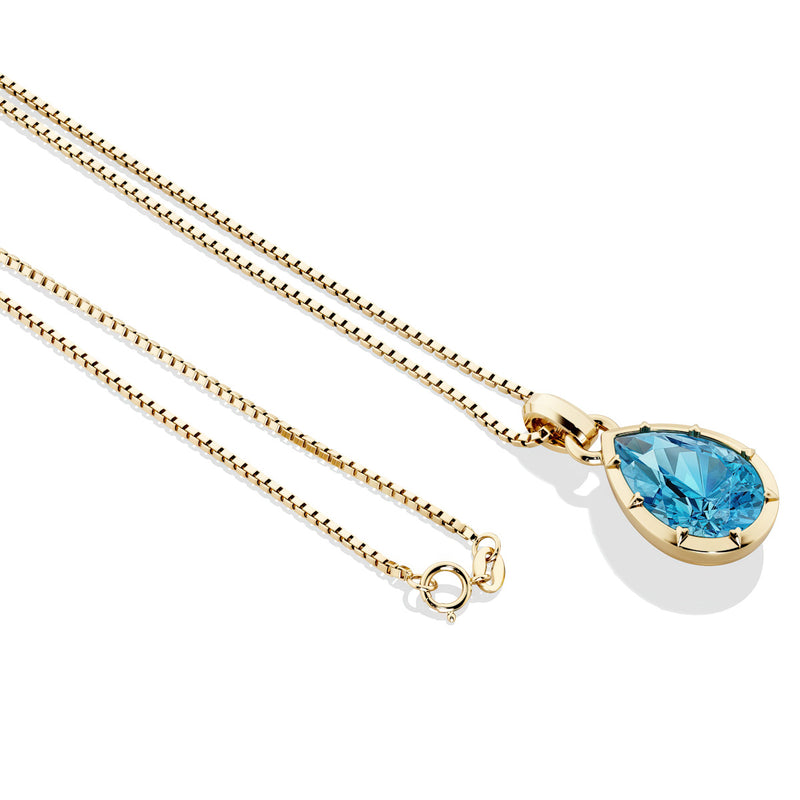 London Blue Topaz Bezel Set Pendant Necklace 14K Yellow Gold Plated Sterling Silver 3 Carats Pear Shape