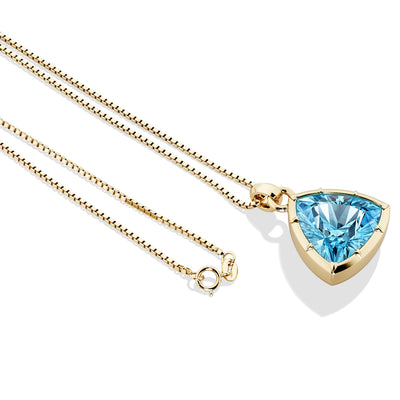 Swiss Blue Topaz Bezel Set Pendant Necklace 14K Yellow Gold Plated Sterling Silver 6.50 Carats Trillion Cut