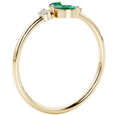 Emerald and Diamond Petals Stackable Ring 14K Yellow Gold Plated Sterling Silver 1.50 Carats