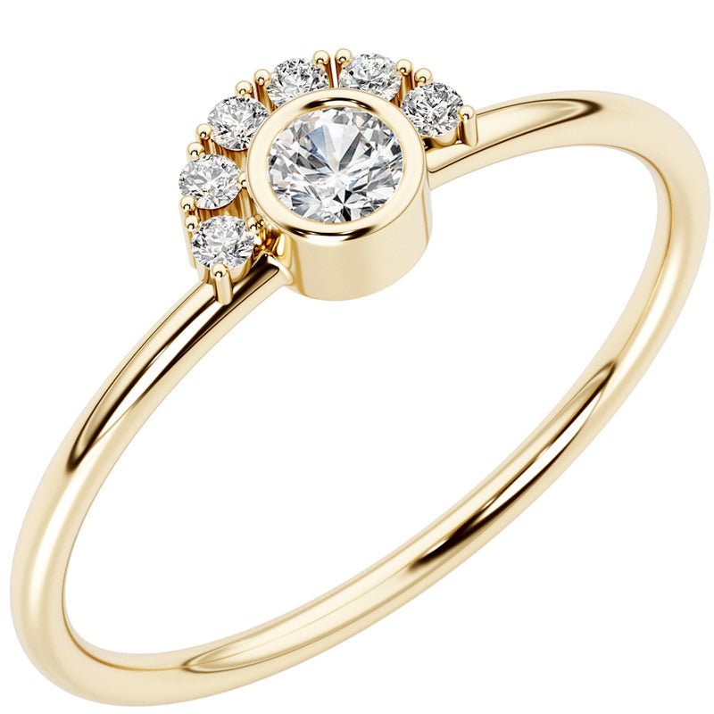 Diamond Sunburst Stackable Ring 14K Yellow Gold Plated Sterling Silver