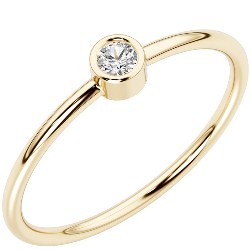Diamond Bubble Solitaire Stackable Ring 14K Yellow Gold Plated Sterling Silver