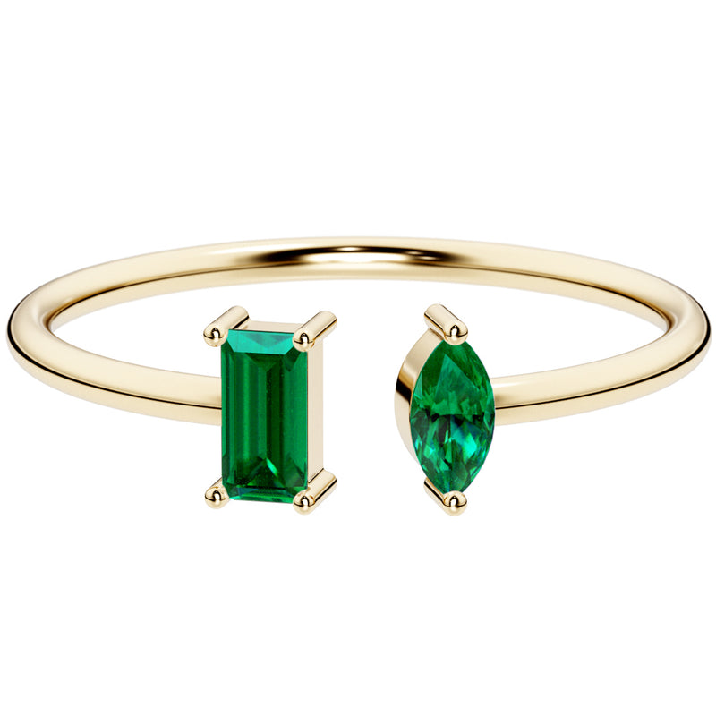 Emerald Stackable Open Ring 14K Yellow Gold Plated Sterling Silver 1.75 Carats total