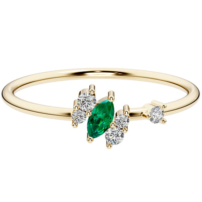 Emerald and Diamond Sweetsash Stackable Ring 14K Yellow Gold Plated Sterling Silver