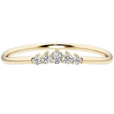 Diamond 5-Stone Stackable Ring Band 14K Yellow Gold Plated Sterling Silver
