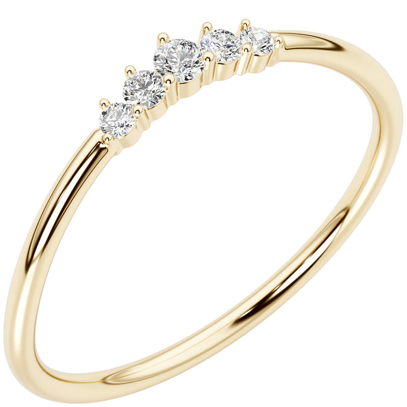 Diamond 5-Stone Stackable Ring Band 14K Yellow Gold Plated Sterling Silver