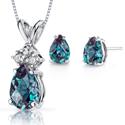 Alexandrite Pear Shape Stud Earrings and Pendant with Diamond Accent 14K White Gold 2.81 ctw Gift Set