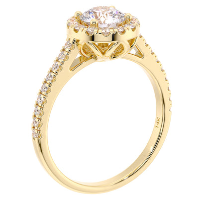 Peora Lab Grown Diamond Halo Ring Solitaire 14 K Yellow Gold