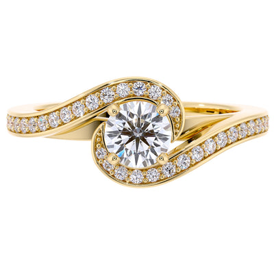 Peora Lab Grown Diamond Swirl Engagement Ring in 14K White or Yellow Gold, 0.70 Carat total, Round Brilliant, F-G Color, VS Clarity, Sizes 4 to 10