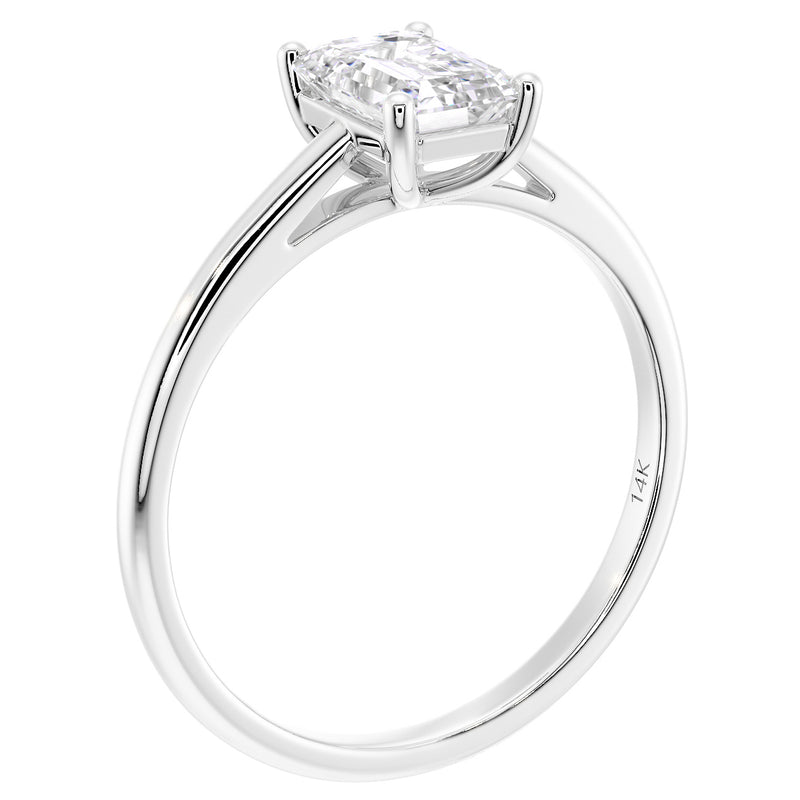 IGI Certified Emerald Cut Lab Grown Diamond Solitaire Ring 14K White Gold 1 Carat