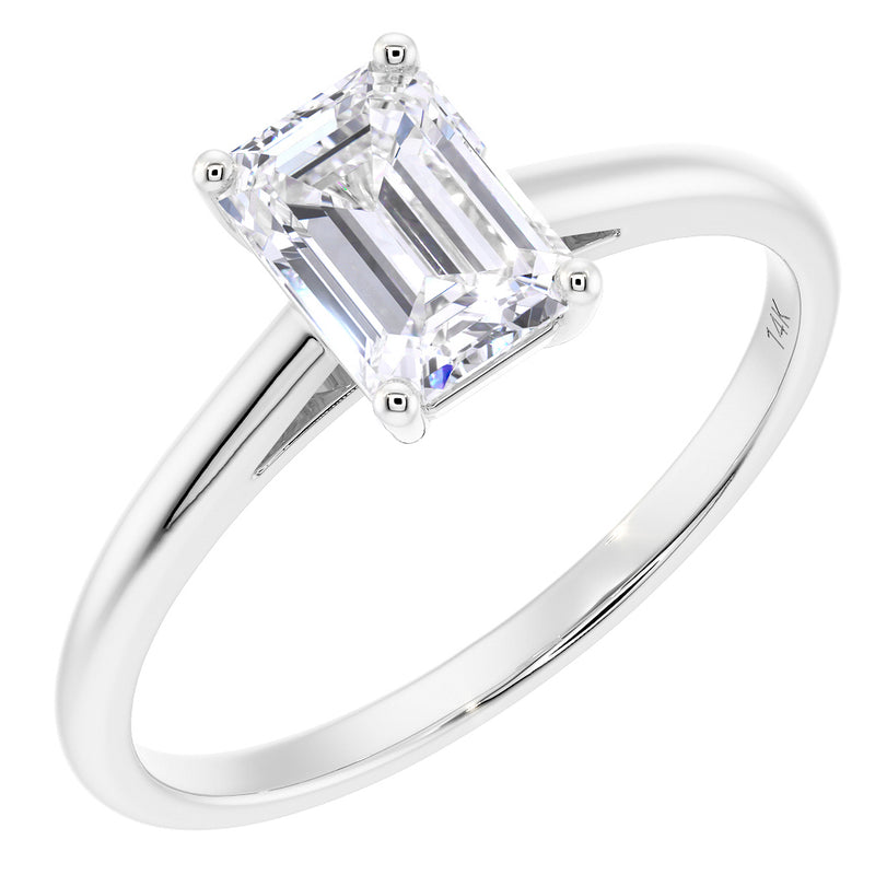 IGI Certified Emerald Cut Lab Grown Diamond Solitaire Ring 14K White Gold 1 Carat