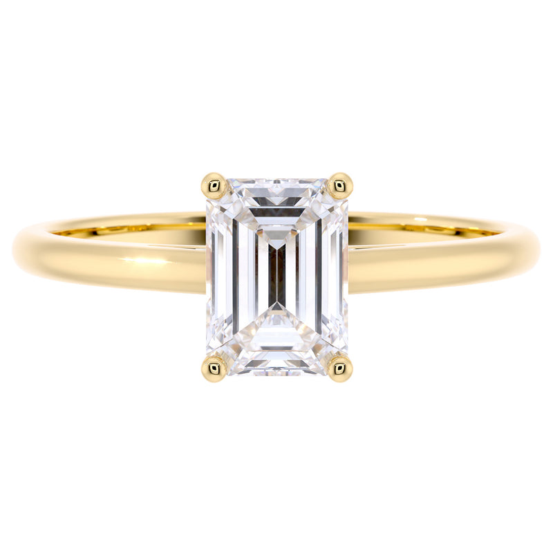 IGI Certified Emerald Cut Lab Grown Diamond Solitaire Ring 14K Yellow Gold 1 Carat