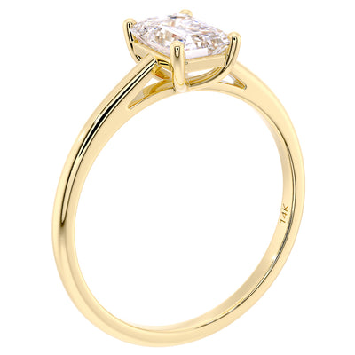 IGI Certified Emerald Cut Lab Grown Diamond Solitaire Ring 14K Yellow Gold 1 Carat