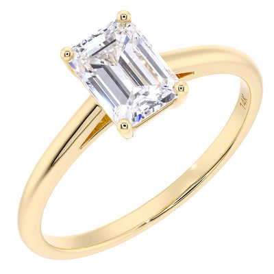 Peora Lab Grown Diamond Ring Solitaire 14K Yellow Gold Emerald Cut