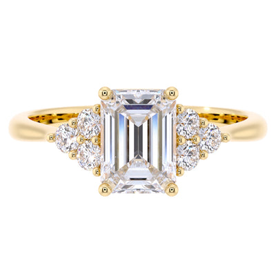 Peora Lab Grown Diamond Ring Solitaire 14K Yellow Gold Emerald Cut