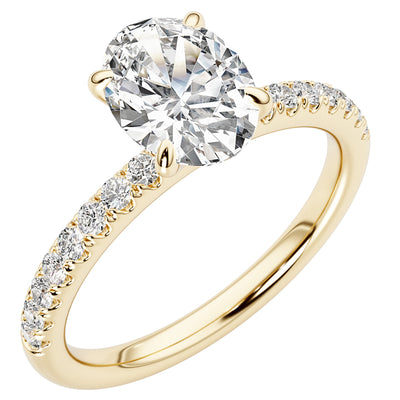 IGI Certified 1 Carat Oval Lab Grown Diamond Half-Eternity Solitaire Engagement Ring in 14K Gold Sizes 4-10